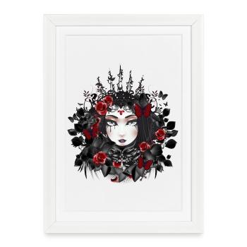 Reine gothique victorienne avec couronne et roses - Affiche encadrée (27 × 37 cm) - blanc - Devant