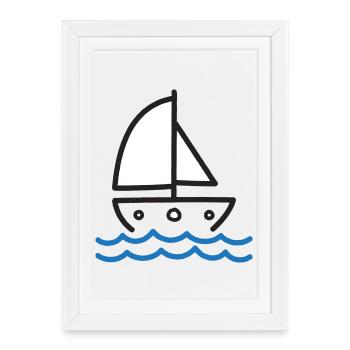 Voilier sur les vagues bleues - Affiche encadrée (27 × 37 cm) - blanc - Devant