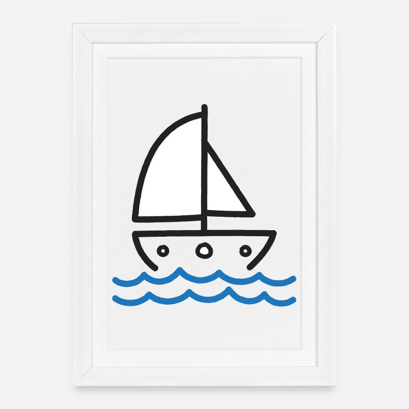 Sailboat on Blue Waves - Framed poster (27 × 37 cm) - white