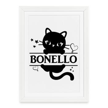 T-shirt Bonello chat Katze t-shirt cadeau chat - Affiche encadrée (27 × 37 cm) - blanc - Devant