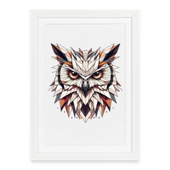 Geometric Owls Head Polygons Motif - Framed poster (27 × 37 cm) - white - Front
