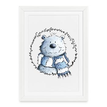 Drôle d’ours polaire avec écharpe I Ours polaire I Ours - Affiche encadrée (27 × 37 cm) - blanc - Devant