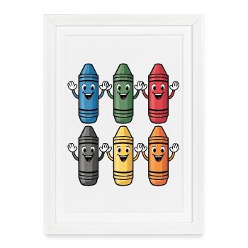 Personnage de crayon souriant coloré - Affiche encadrée (27 × 37 cm) - blanc - Devant