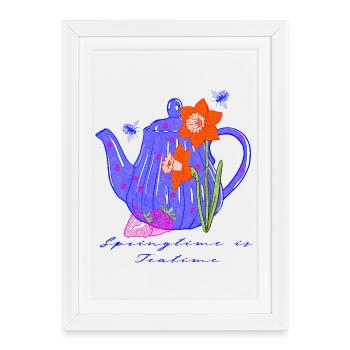 Blossom teapot in spring rush - Framed poster (27 × 37 cm) - white - Front