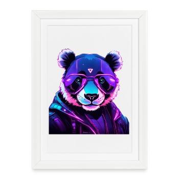 Cyberpunk Panda with Neon Glasses - Framed poster (27 × 37 cm) - white - Front