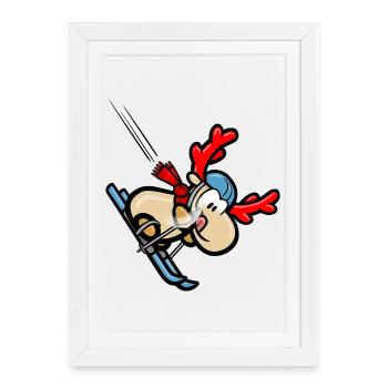 Comic reindeer Elmondo on the ski run - Framed poster (27 × 37 cm) - white - Front