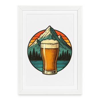 Mountain view with beer glass design - Framed poster (27 × 37 cm) - white - Front
