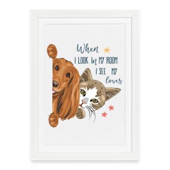 Chien et chat - Affiche encadrée (27 × 37 cm) - blanc - Devant