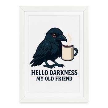 Corbeau d’humour noir avec tasse à café - Affiche encadrée (27 × 37 cm) - blanc - Devant