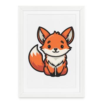 Renard mignon de dessin animé amoureux des animaux - Affiche encadrée (27 × 37 cm) - blanc - Devant