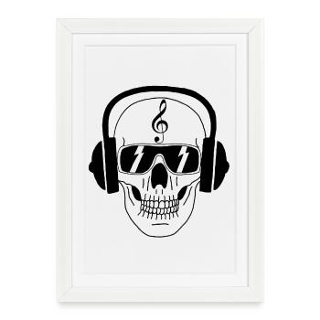 Crâne et musique - Affiche encadrée (27 × 37 cm) - blanc - Devant