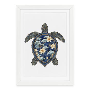Turtle Porcelain Pattern - Lotus & Waves - Framed poster (27 × 37 cm) - white - Front