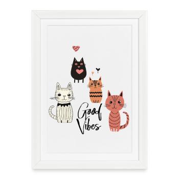 Chats joueurs - Affiche encadrée (27 × 37 cm) - blanc - Devant