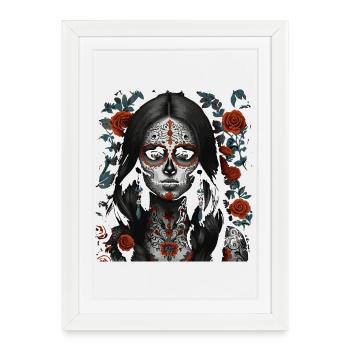 Sugar Skull Maiden Floral Tattoo - Framed poster (27 × 37 cm) - white - Front