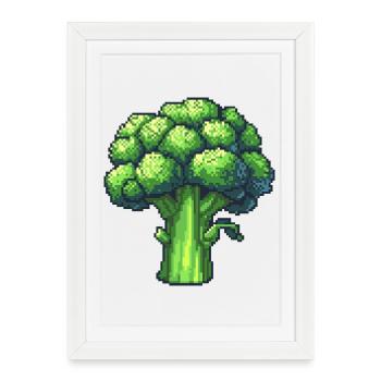 Brocoli Pixel Frais - Affiche encadrée (27 × 37 cm) - blanc - Devant
