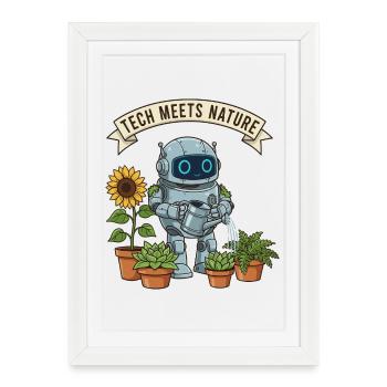 La technologie rencontre la nature robot jardinier - Affiche encadrée (27 × 37 cm) - blanc - Devant