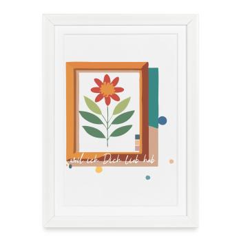 fleur dans le cadre photo amour - Affiche encadrée (27 × 37 cm) - blanc - Devant