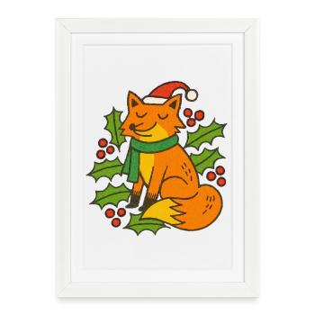 Holiday Fox in Scarf and Hat - Framed poster (27 × 37 cm) - white - Front