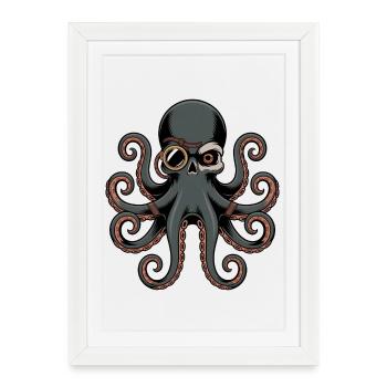 Pieuvre dans le style steampunk avec monocle - Affiche encadrée (27 × 37 cm) - blanc - Devant