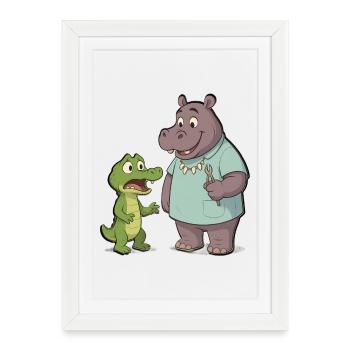 Hippo dentiste et Crocodile Aventure - Affiche encadrée (27 × 37 cm) - blanc - Devant