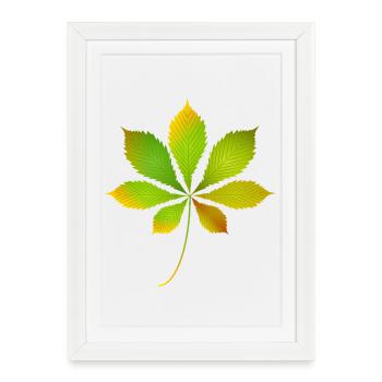 Glowing Chestnut Leaf – Autumnal Nature Motif - Framed poster (27 × 37 cm) - white - Front