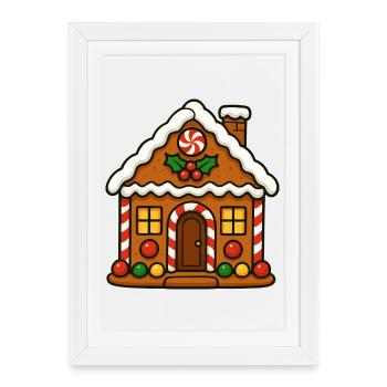 Lebkuchenhaus mit Zuckerstangenmotiv - Gerahmtes Poster (27 × 37 cm) - Weiß - Vorne