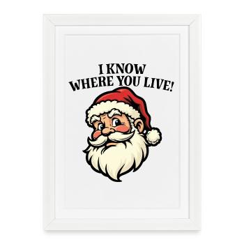 Je sais où tu habites - Père Noël - Affiche encadrée (27 × 37 cm) - blanc - Devant