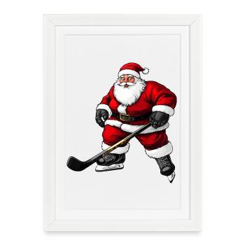 Joueur de hockey sur glace Père Noël - Affiche encadrée (27 × 37 cm) - blanc - Devant