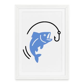 Fishing fish on hook logo - Framed poster (27 × 37 cm) - white - Front