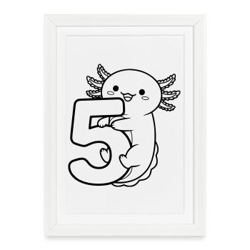 Axolotl serrant l’illustration du dessin animé numéro 5 - Affiche encadrée (27 × 37 cm) - blanc - Devant