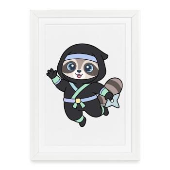 Raton laveur ninja en tenue de ninja - Affiche encadrée (27 × 37 cm) - blanc - Devant