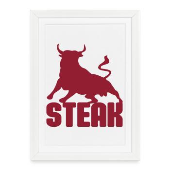 Bull Steak Silhouette in Red - Framed poster (27 × 37 cm) - white - Front