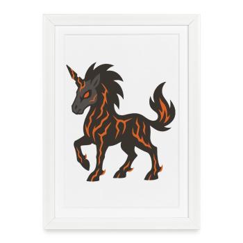 Licorne Démon de Lave avec des fissures de feu lumineuses - Affiche encadrée (27 × 37 cm) - blanc - Devant