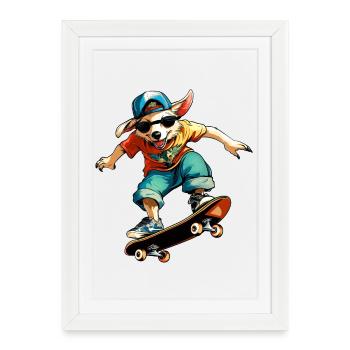 Skateboard Australian Shepherd - Chien - Affiche encadrée (27 × 37 cm) - blanc - Devant