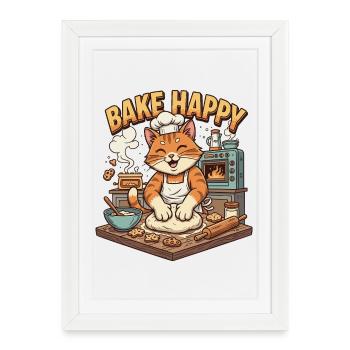 Baking Delight Cat Bakes Cookies - Affiche encadrée (27 × 37 cm) - blanc - Devant