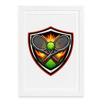 Flaming Tennis Shield Emblem - Framed poster (27 × 37 cm) - white - Front