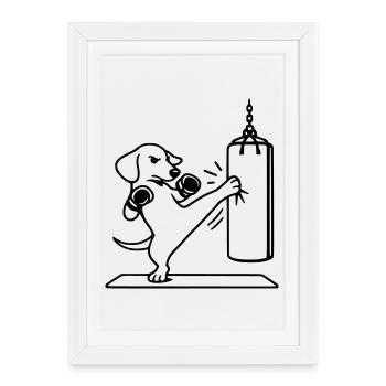 Kickboxing Boxing Dog Dachshund - Framed poster (27 × 37 cm) - white - Front