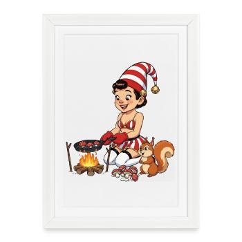 La fille lutin fait des champignons - Affiche encadrée (27 × 37 cm) - blanc - Devant