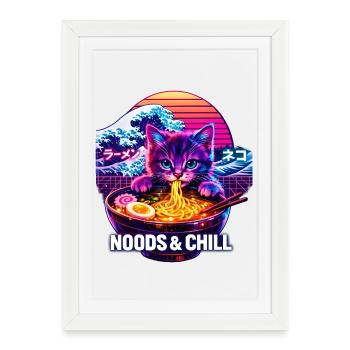 Kanagawa Wave Ramen Bowl Kawaii Japonais - Affiche encadrée (27 × 37 cm) - blanc - Devant