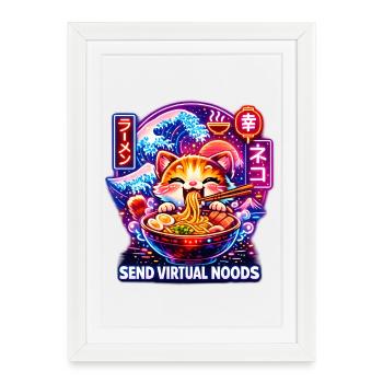 Kawaii Cat Ramen Nouilles Anime Chat - Affiche encadrée (27 × 37 cm) - blanc - Devant