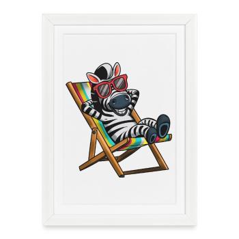 Zebra relaxing in deck chair with colorful stripes - Framed poster (27 × 37 cm) - white - Front