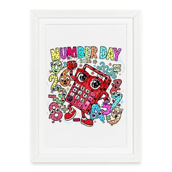 Number Day 2026 Neon Calculator - Framed poster (27 × 37 cm) - white - Front