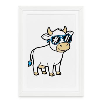 Lunettes de soleil Cool Cow Casual Vector - Affiche encadrée (27 × 37 cm) - blanc - Devant