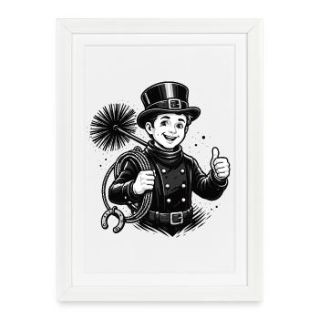 Dessin animé joyeux du ramoneur de cheminée - Affiche encadrée (27 × 37 cm) - blanc - Devant