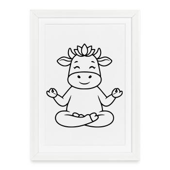 Yoga Cow Meditation Namasté Plan - Affiche encadrée (27 × 37 cm) - blanc - Devant