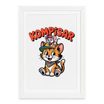 Amis et amis pour toujours – Chat et souris mignons - Affiche encadrée (27 × 37 cm) - blanc - Devant