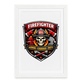 Insigne de pompier Flammes du Crâne - Affiche encadrée (27 × 37 cm) - blanc - Devant