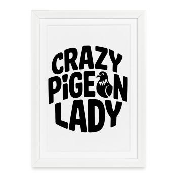 Amoureuse des pigeons : La Folle Pigeon Lady - Affiche encadrée (27 × 37 cm) - blanc - Devant