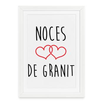Cadeau Noces de Granit 90 Ans Mariage Amour Pur - Affiche encadrée (27 × 37 cm) - blanc - Devant