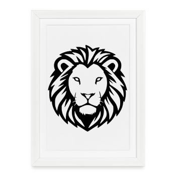 Lion Noir Lion Tête de Lion Cadeau Amoureux des Chats - Affiche encadrée (27 × 37 cm) - blanc - Devant